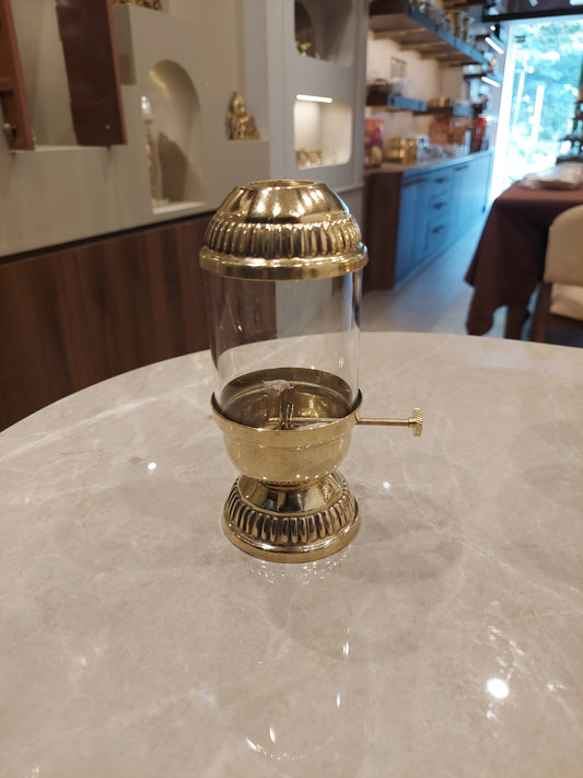 Brass Akhand Diya Borocilate glass