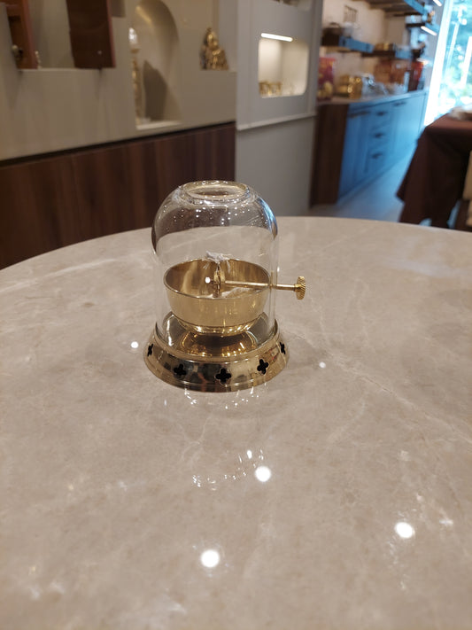Brass Akhand Diya Borocilate glass